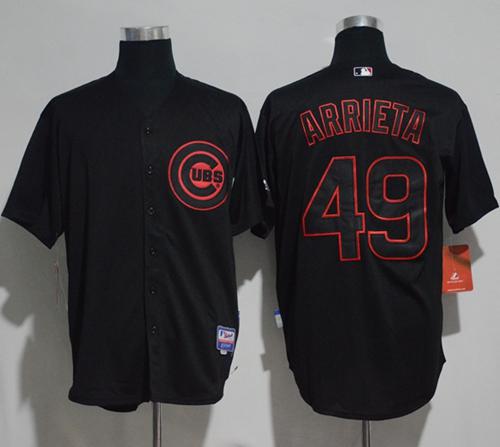Cubs #49 Jake Arrieta Black Strip Stitched MLB Jersey